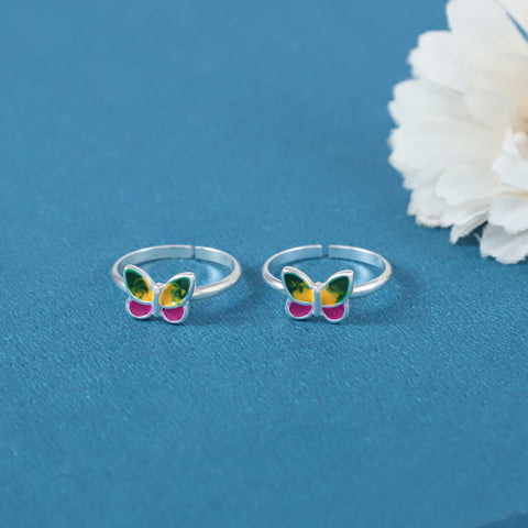 Urvi Colorful Wings Design Silver Toe Rings