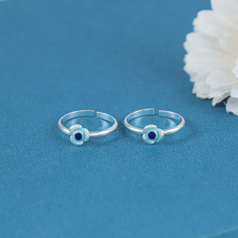 Vandana Blooming Blue Flower Silver Toe Rings