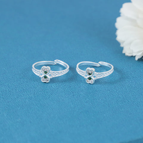 Alia Twin Heart Silver Toe Rings