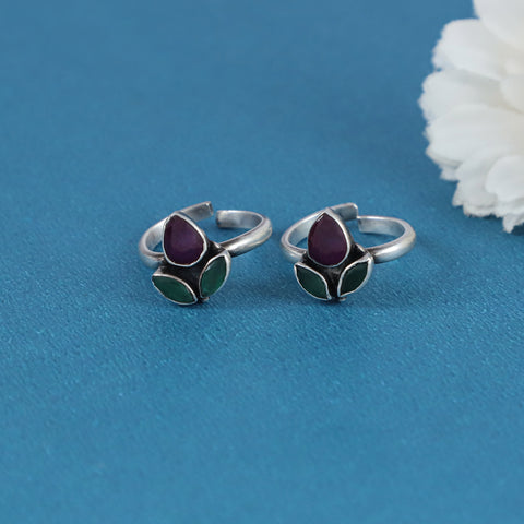 Kiara Vibrant Leaf Stone Silver Toe Rings