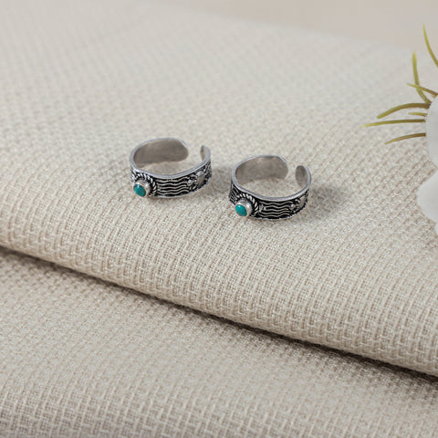 Riya Blue Accent Silver Toe Rings