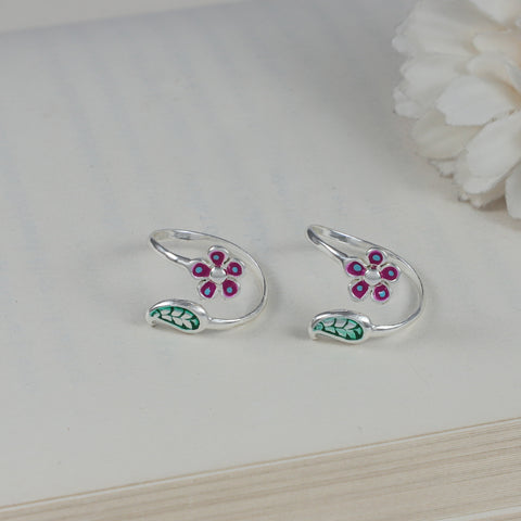 Floral Leaf Silver Toe Rings