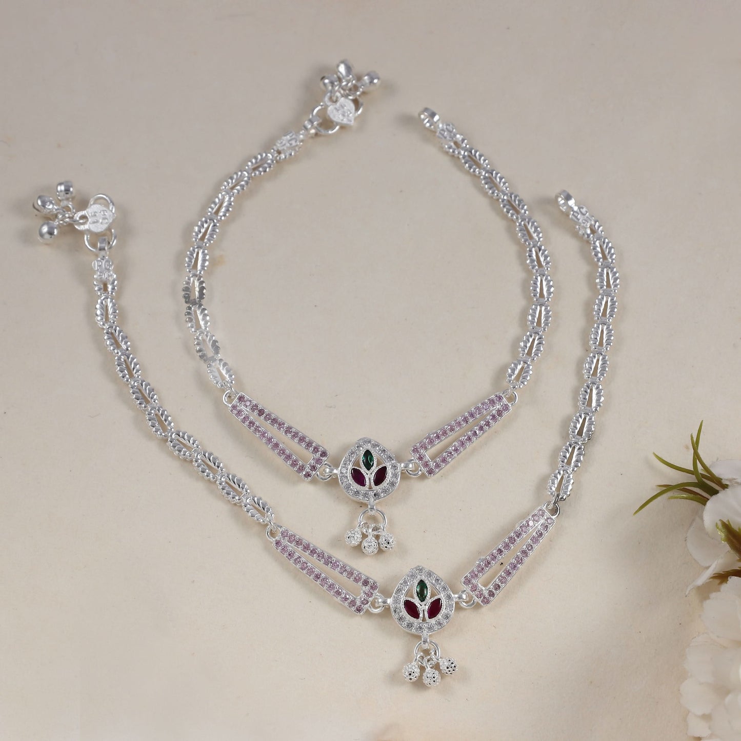 Veena Ethereal Silver Anklets