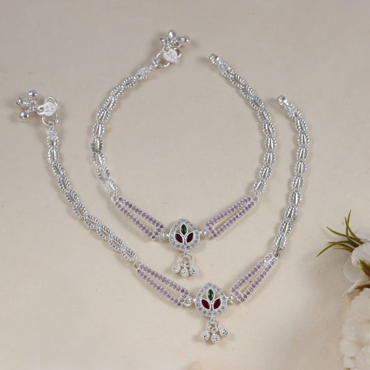 Veena Ethereal Silver Anklets