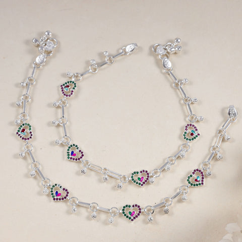 Zoya Heart Sparkle Silver Anklets