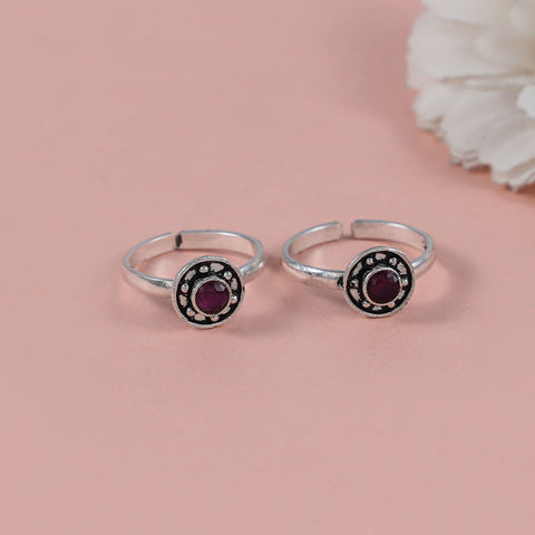 Antique Red Stone Silver Toe Rings