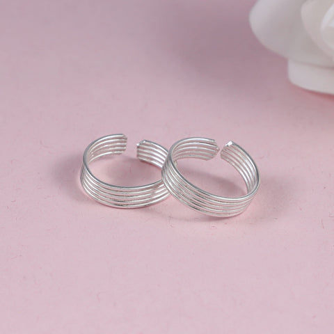 Glossy Stripe Silver Toe Rings