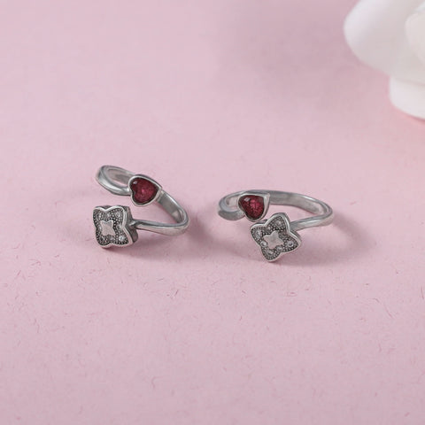 Floral Heart Design Silver Toe Rings