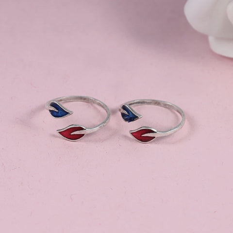 Colorful Leaf Wrap Silver Toe Rings
