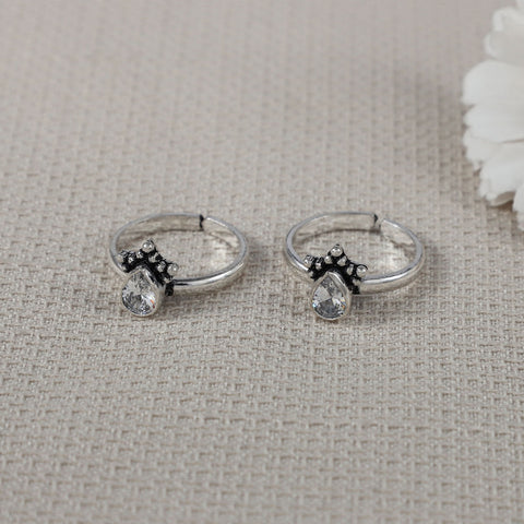 Mishka Royal Teardrop Charm Silver Toe Rings