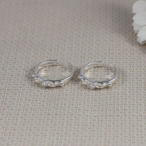 Evaan Heart Stone  Silver Toe Rings