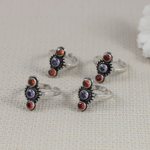 Triple Gem Silver Silver Toe Rings
