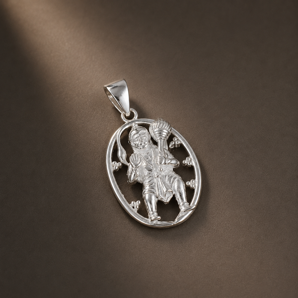 Hanuman Ji Oval Charm Silver Pendant For Him