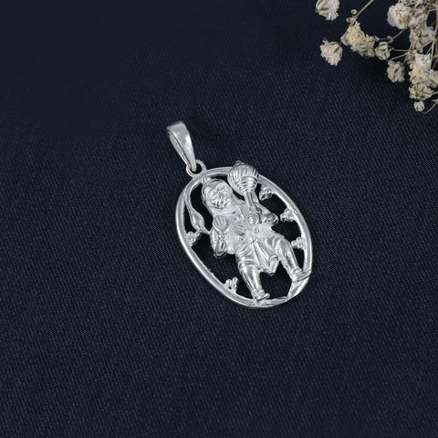 Hanuman Ji Oval Charm Silver Pendant For Him