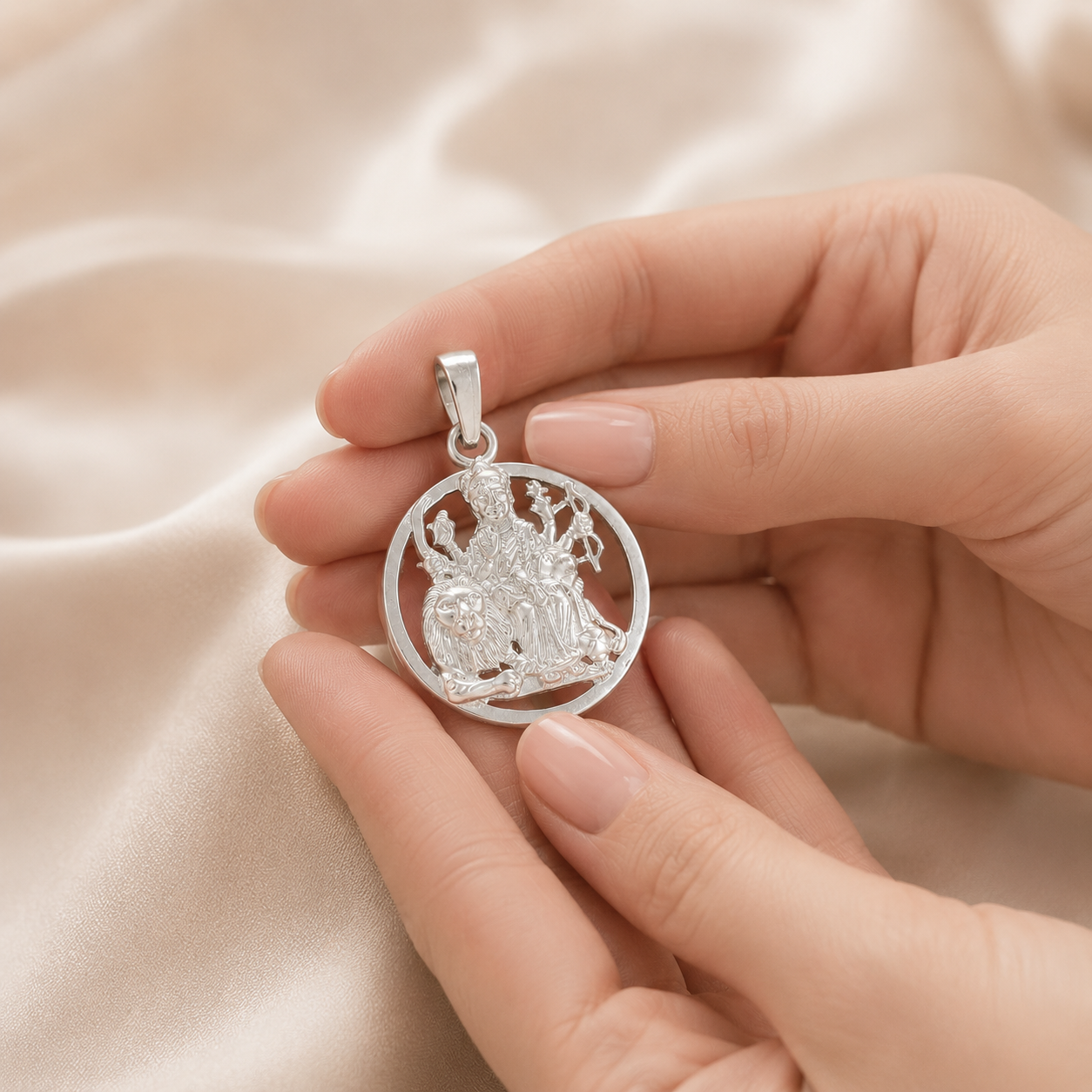 Maa Durga Divine Silver Pendant