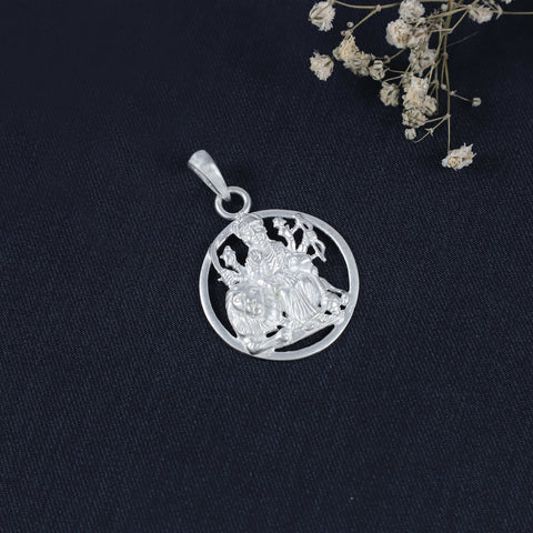 Maa Durga Divine Silver Pendant