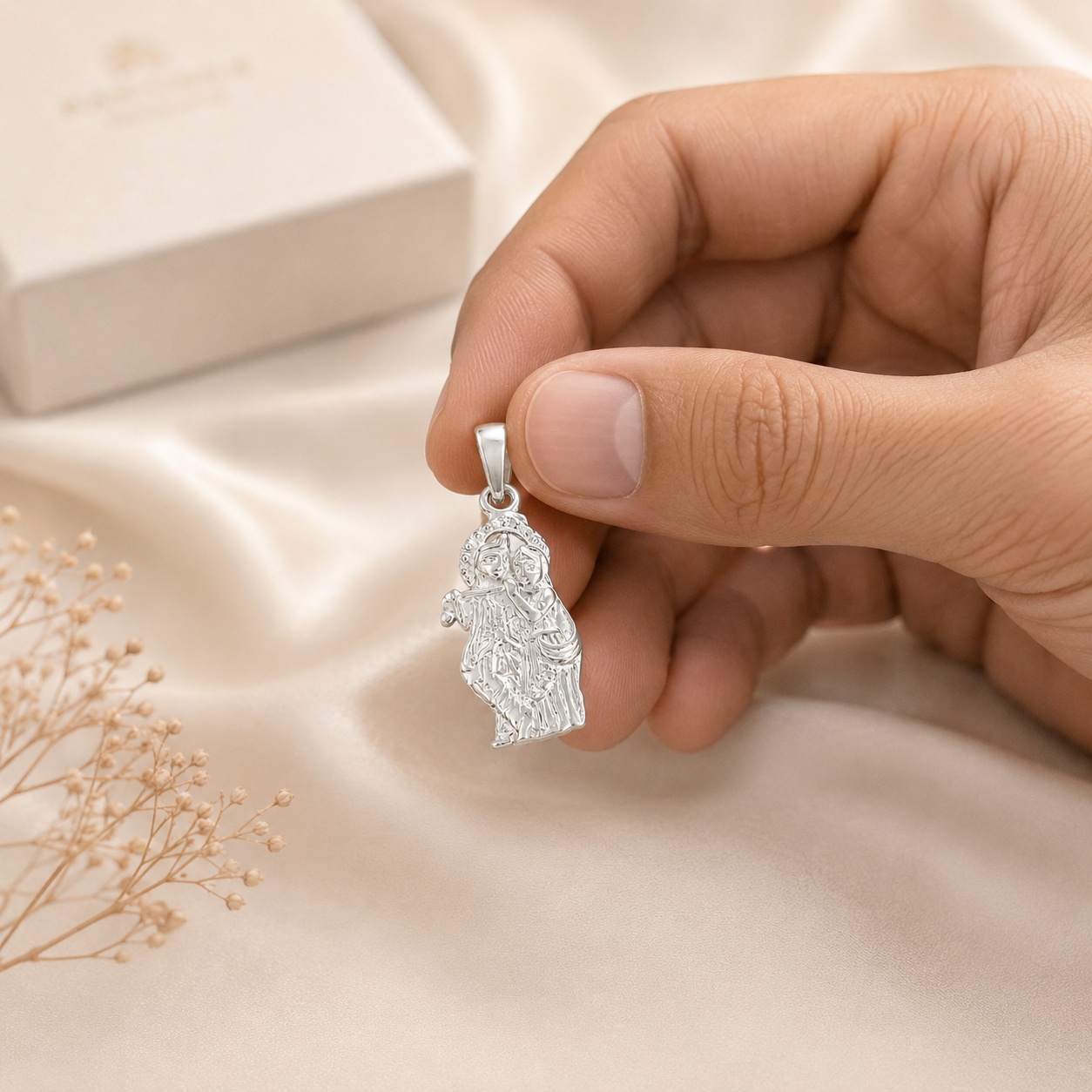 Radha Krishna Flute Silver Pendant