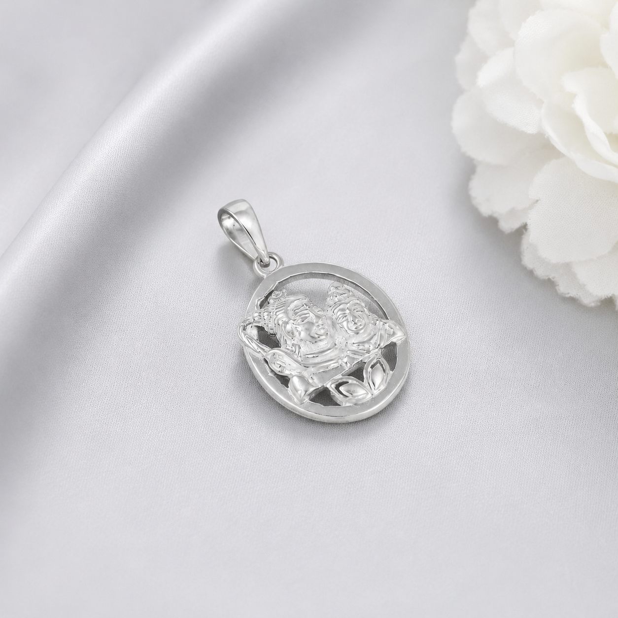 Mahadev Gauri Circle Silver Pendant
