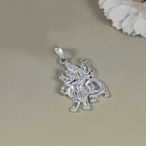 Maa Durga Lion Silver Pendant