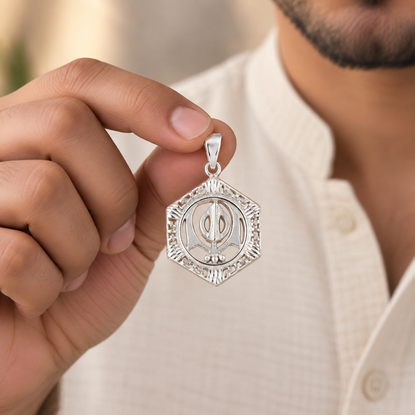 Sikh Khanda Silver Pendant For Him
