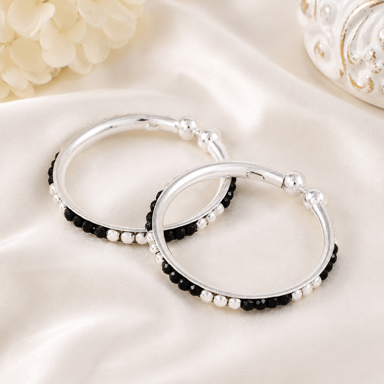 Gentle Bead Silver Bangles For Kids