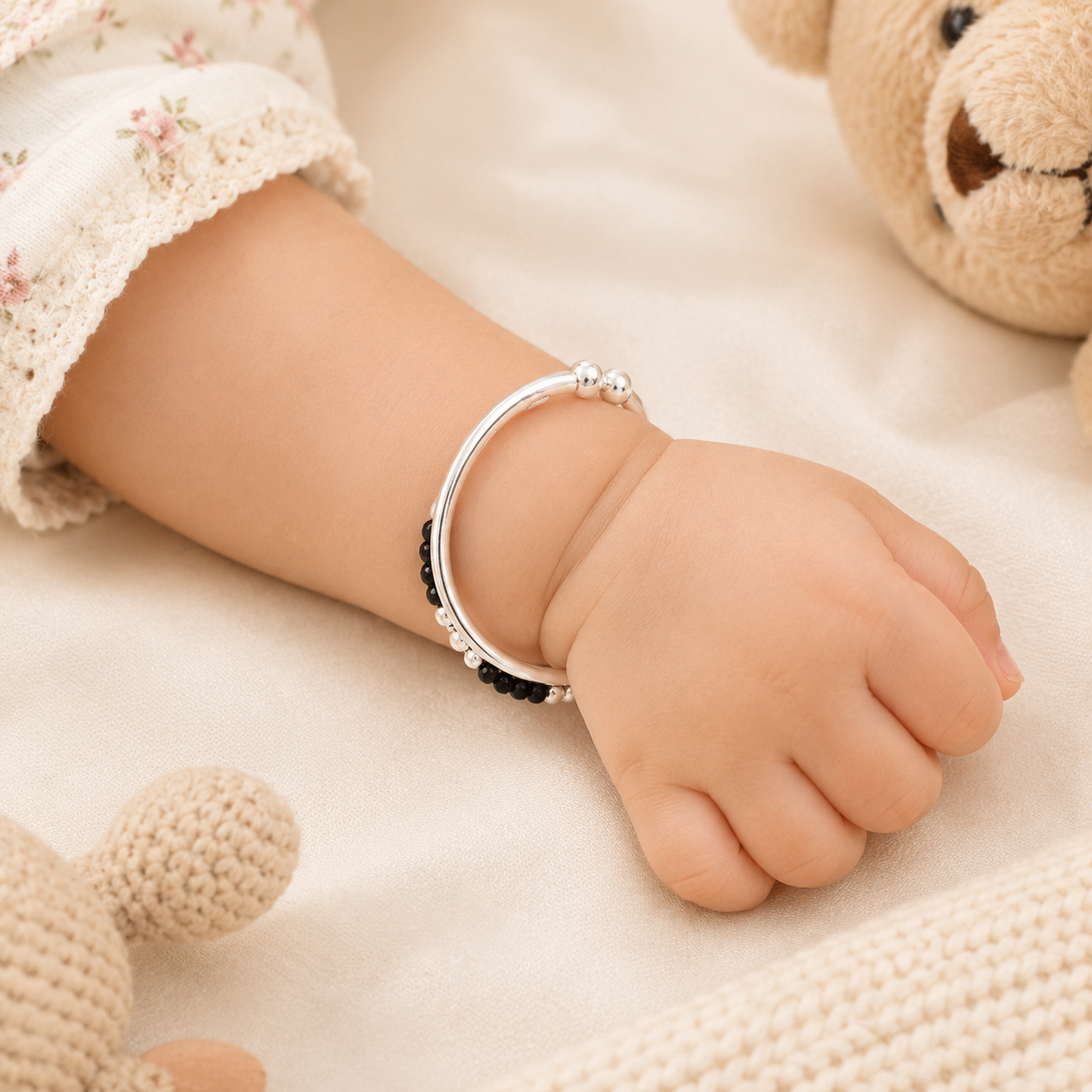 Gentle Bead Silver Bangles For Kids