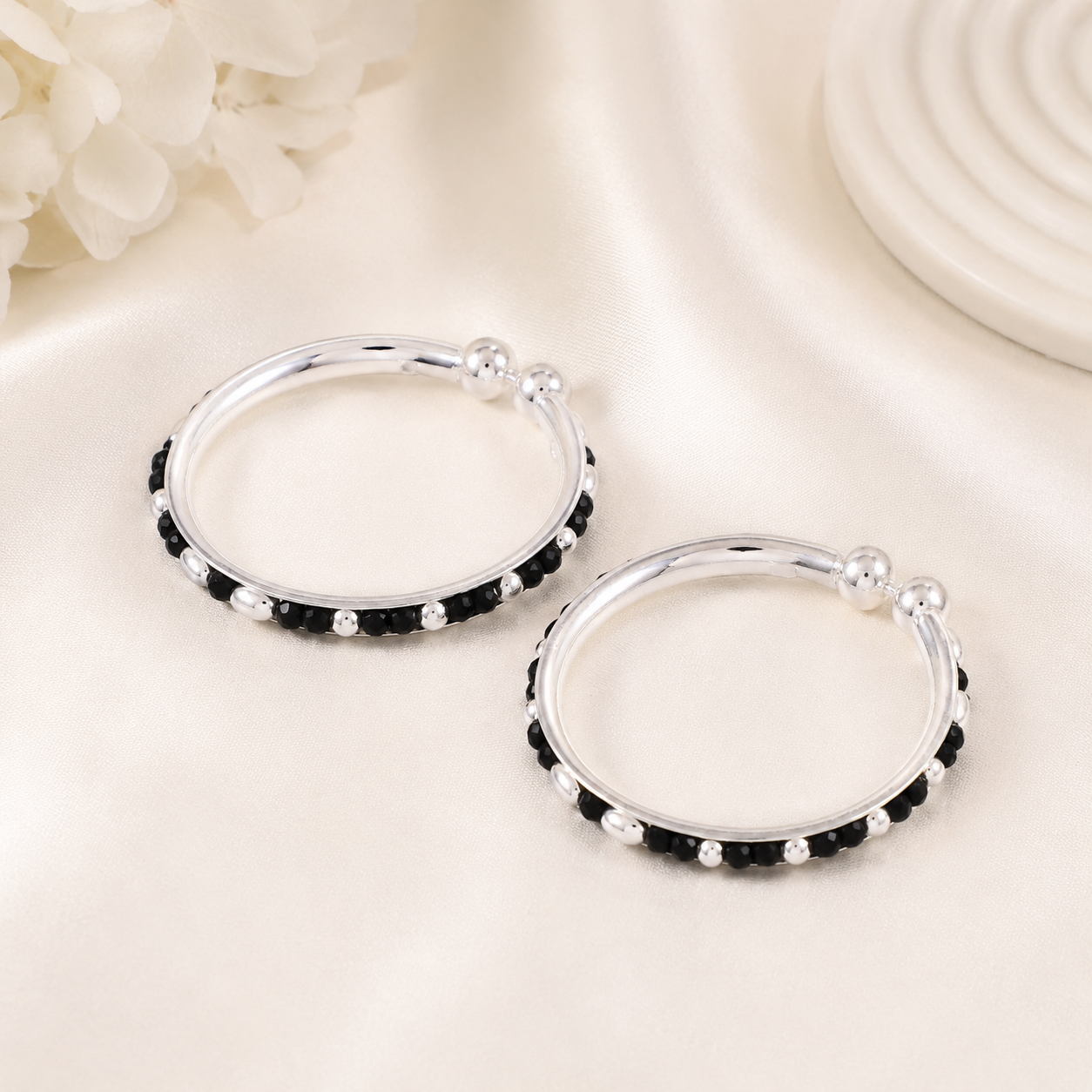 Mini Bead Silver Bangles Nazariya For Kids