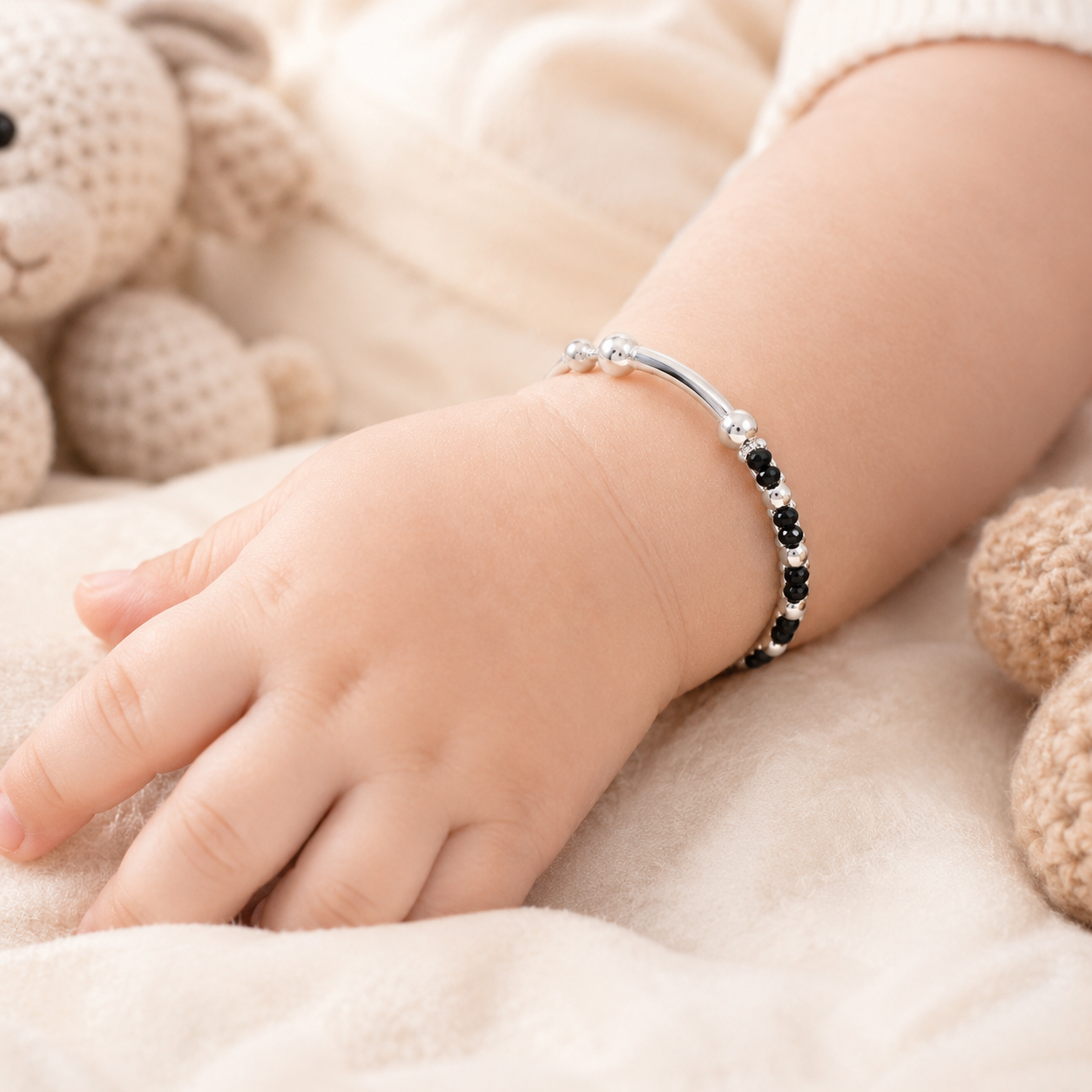 Mini Bead Silver Bangles Nazariya For Kids