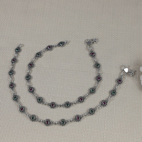 Eshani Navratna Lotus Silver Anklets