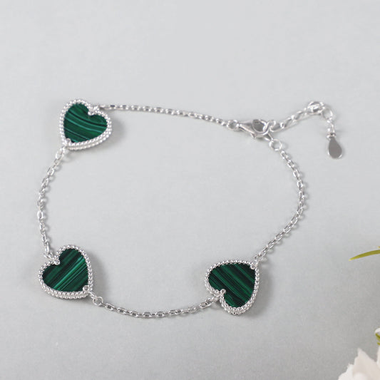 Green Heart Silver Bracelet