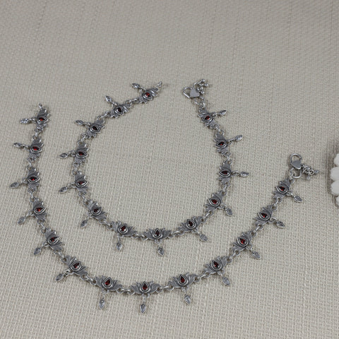 Farah Regal Red Stone Silver Anklets