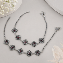 Gunjan Classic Ruby Square Silver Anklets