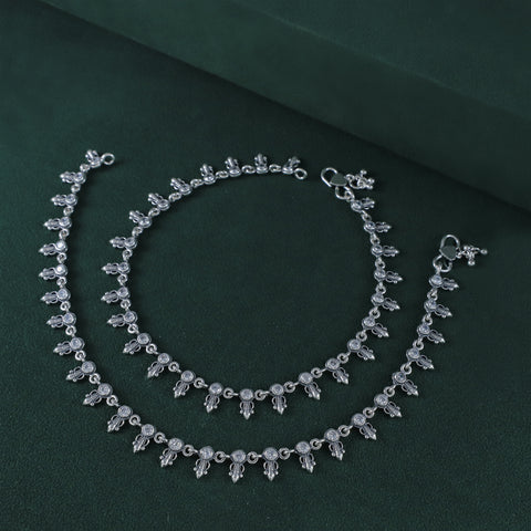 Harshita Classic Stone Charm Silver Anklets