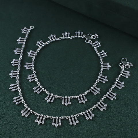 Jyoti Crystal Fringe Silver Anklets