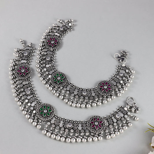 Jivika  Antique Silver Anklets