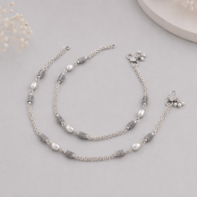Juhi Royal Pearl Chain Silver Anklets