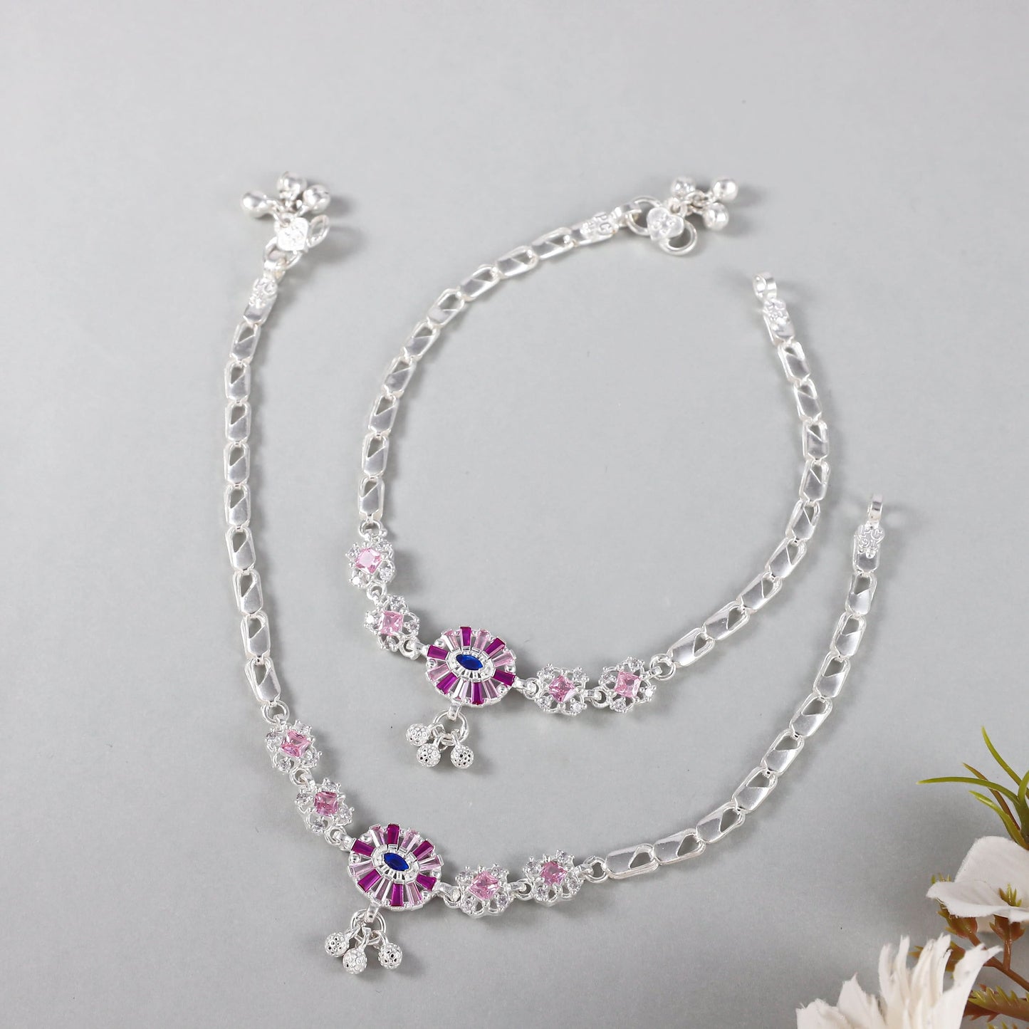 Aanya Vibrant Festive Elegant Silver Anklets