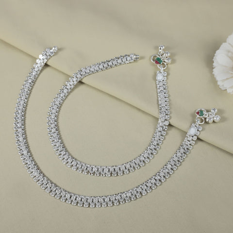 Reema Ethnic Coin Fringe Silver Anklets