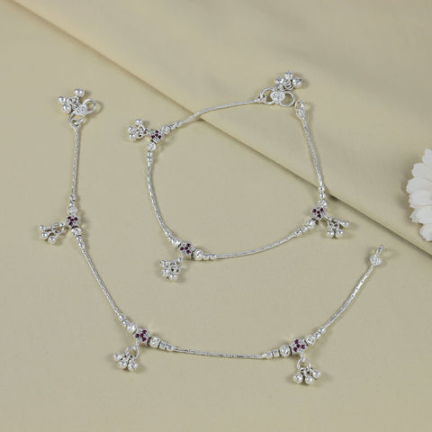 Minimal Stone Charm Silver Anklets