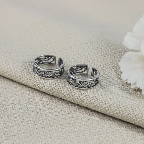 Floral Band Silver Toe Rings