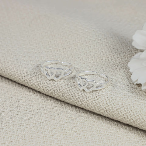 Double Heart Silver Toe Rings