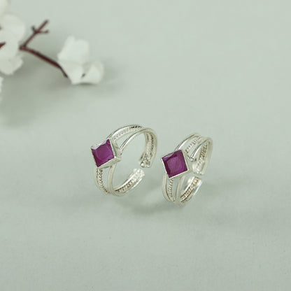 Shloka Pink Silver Square Toe Rings