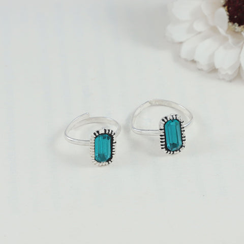 Ocean Blue Elegance Silver Toe Rings