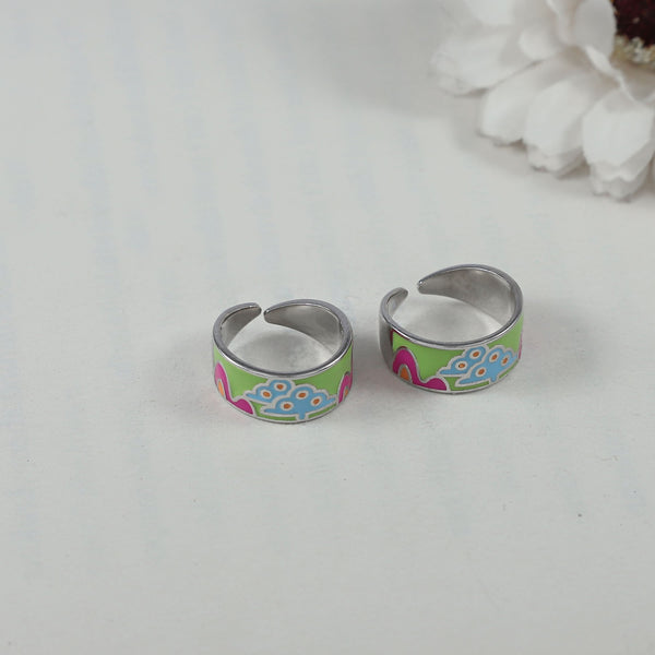 Playful Floral Band Silver Toe Rings