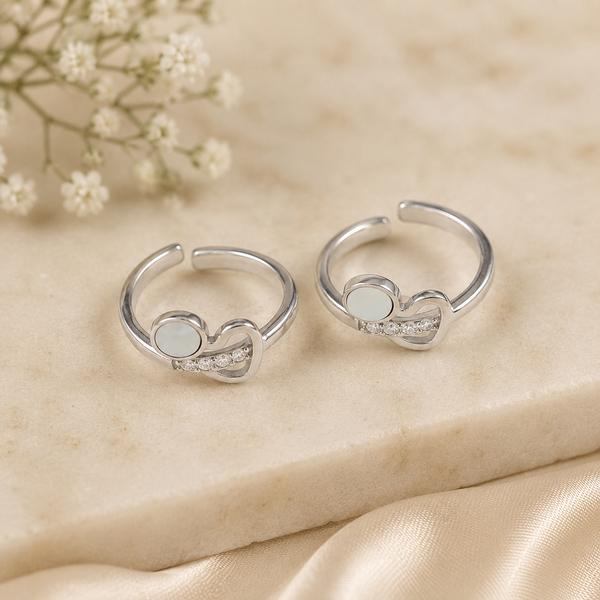 Heart Charm Silver Toe Rings