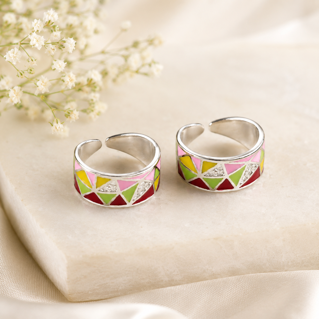 Reem Colour Prism Silver Toe Rings