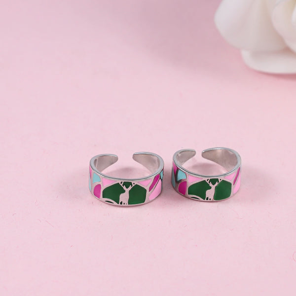 Pragya Colourful Enamel Silver Toe Rings