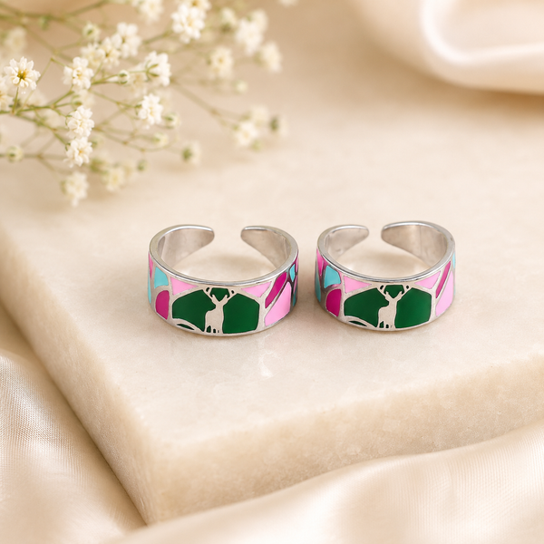 Pragya Colourful Enamel Silver Toe Rings