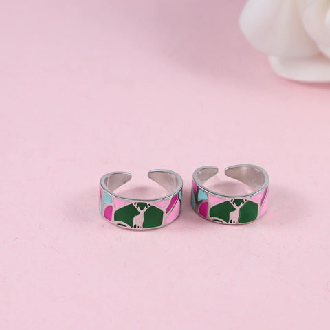 Pragya Colourful Enamel Silver Toe Rings