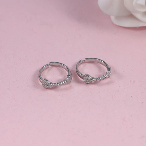 Aashi Heart Studded Bead Design Silver Toe Rings